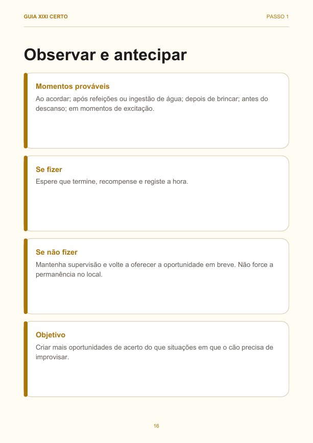 Página do guia sobre observar e antecipar a rotina